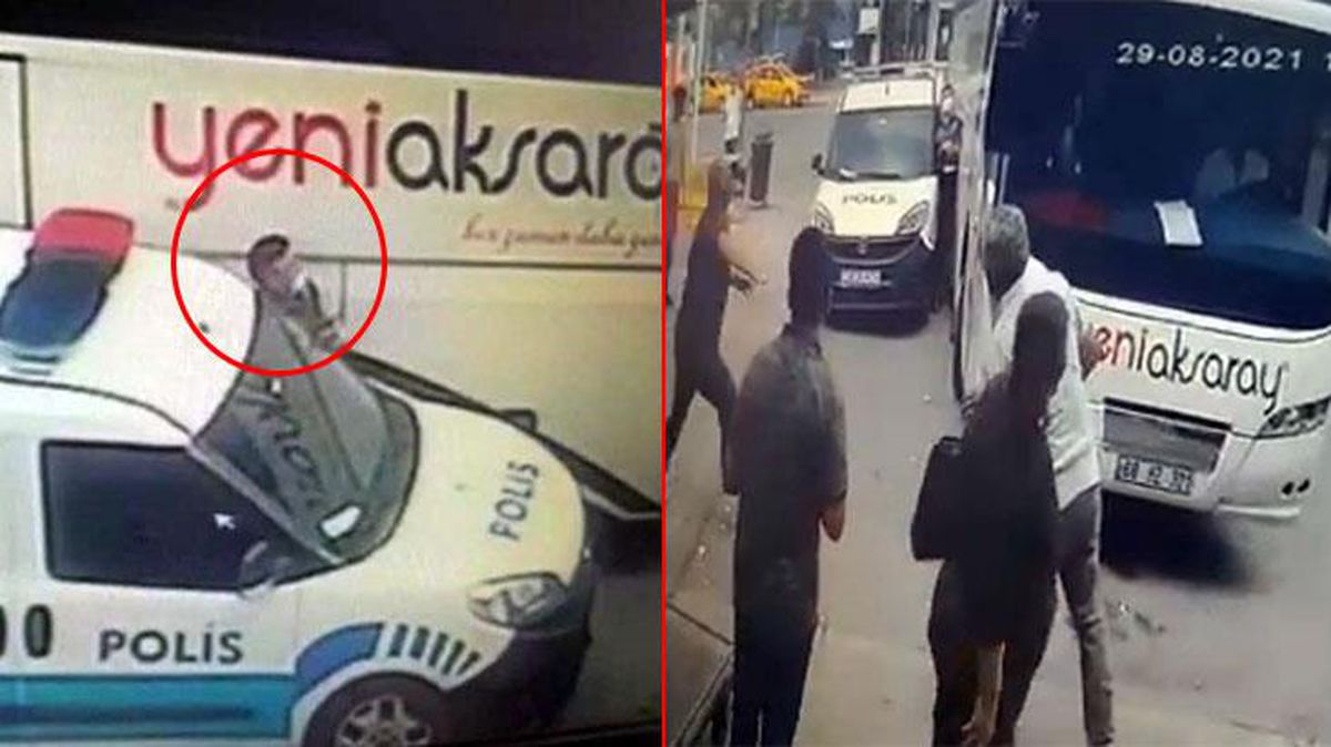 Polis memuru, iki aracın arasında sıkışıp kaldı! O anlar saniye saniye kamerada