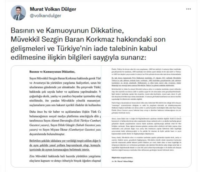 Türkiye'nin Sezgin Baran Korkmaz hakkındaki iade talebi kabul edildi
