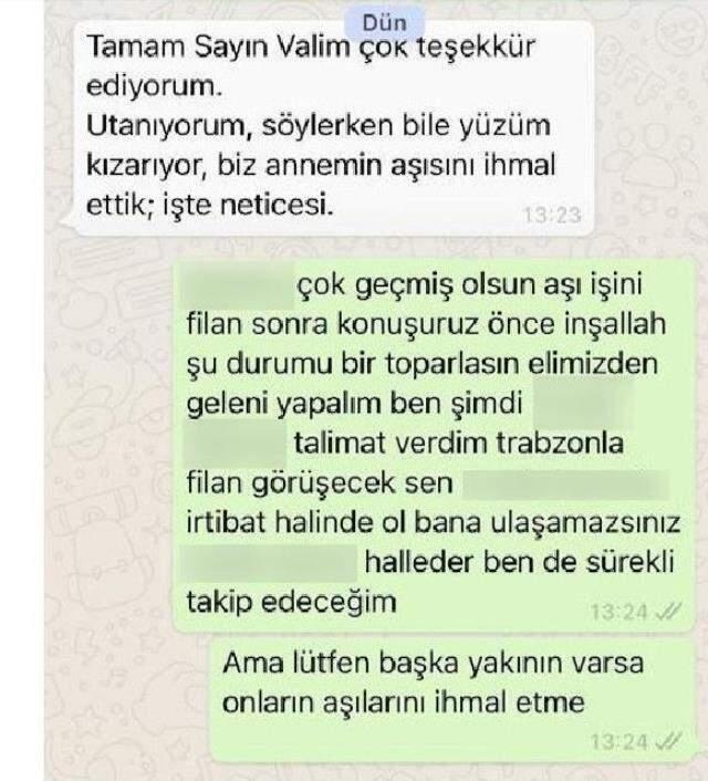 Vakaların patladığı Rize'de Vali kendisine gelen mesajı paylaştı: Söylerken bile yüzüm kızarıyor, biz annemin aşısını ihmal ettik işte neticesi de bu