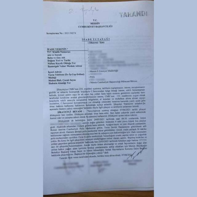 Mersin Büyükşehir Belediye Başkanı Vahap Seçer, köpeğin saldırdığı polisin şikayeti üzerin ifade verdi