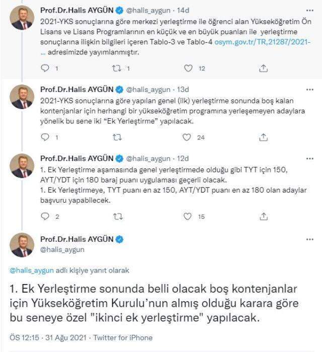 Son dakika: Birinci ek yerleştirme sonrası kontenjanlara göre ikinci ek yerleştirme yapılacak