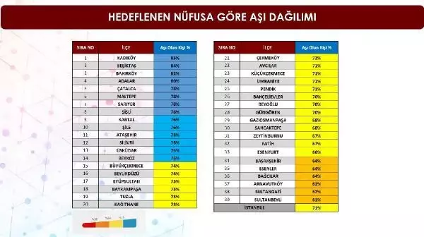 Istanbul'un asilama raporu: En fazla Kadiköy'de, en az Sultanbeyli'de yapildi