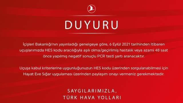 THY ve Pegasus'tan 6 Eylül kararı! Aşısız yolculara PCR negatif testi sunma zaruriliği getirildi