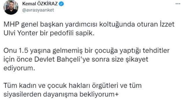 Avrasya Araştırma Lideri Özkiraz: MHP Genel Lider Yardımcısı Yönter beni tehdit etti