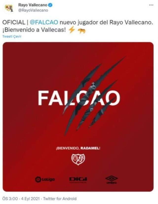 Son Dakika: Rayo Vallecano, Radamel Falcao'yu resmen takımına kattı