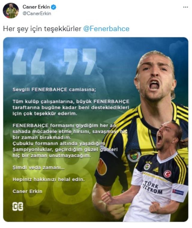 Fenerbahçe'yle yolları ayıran Caner Erkin'den duygusal veda paylaşımı! Yağmur üzere beğeni yağdı