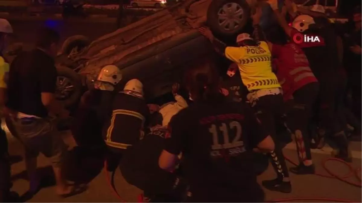 Takla atan araçtan burnu kanamadan çıktı