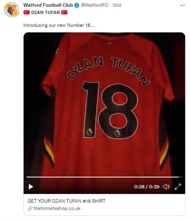 Ozan Tufan, Watford'da 18 numaralı formayı giyecek