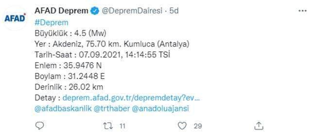 Son Dakika: Antalya'nın Kumluca ilçesinde 4,5 büyüklüğünde bir deprem meydana geldi Son Dakika: Antalya'nın Kumluca ilçesinde 4,5 büyüklüğünde bir deprem meydana geldi