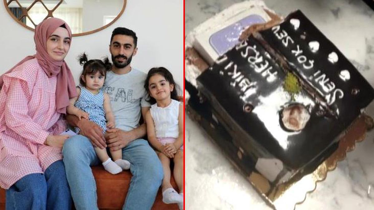 Eşine sürpriz yapan genç adam, pastanın içine 8 bin liralık telefon sakladı