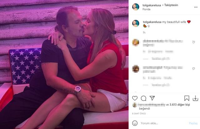 Aşka gelen oyuncu Tolga Karel, eşiyle öpüşme pozunu paylaştı