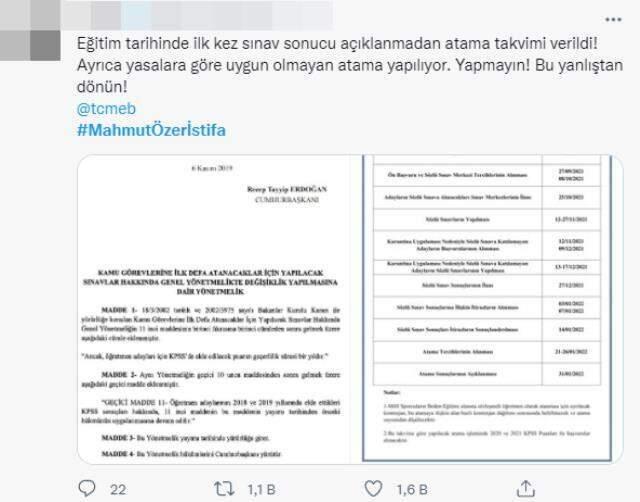 15 bin öğretmen atamasında öncelik 2021'lilere verilince Ulusal Eğitim Bakanı Mahmut Özer istifaya davet edildi