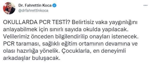 Son Dakika: Belirtisiz vaka yaygınlığını anlayabilmek için okullarda PCR testi dönemi başlıyor