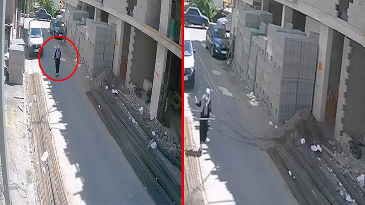 Yolda yürürken üzerine inşaat demirleri düşen kadın ölümden döndü
