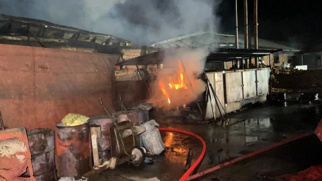 Düzce'de mangal ve nargile kömürü işletmesinde yangın