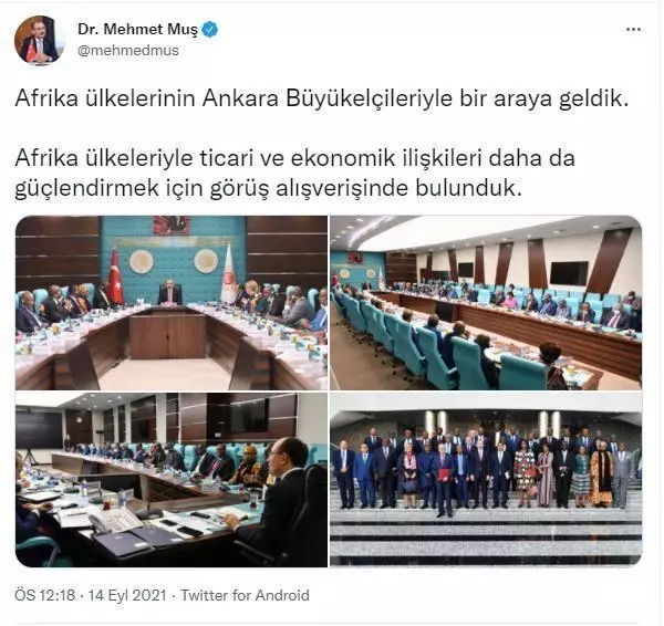 Son dakika haberleri! Bakan Muş, Afrika ülkelerinin Ankara büyükelçileriyle bir araya geldi Açıklaması