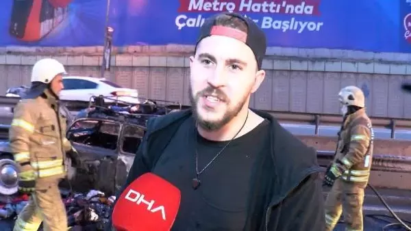 D-100 Karayolunda otomobil alev alev yandı