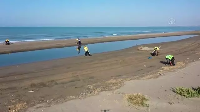 Sahillerde Suriye kaynaklı petrol sızıntısının temizlik çalışmaları sürüyor