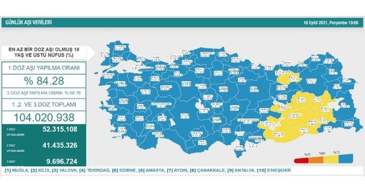 Hangi ilde kaç kişi aşı oldu? İstanbul, Ankara, İzmir, Bursa, Adana, Samsun aşı sayıları ve aşı haritası! 16 Eylül günlük aşı ve doz sayıları! - Vimarsana News