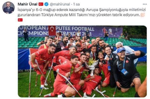 Avrupa şampiyonu Ampute Futbol Milli Takımı'na siyasilerden tebrik mesajı yağıyor