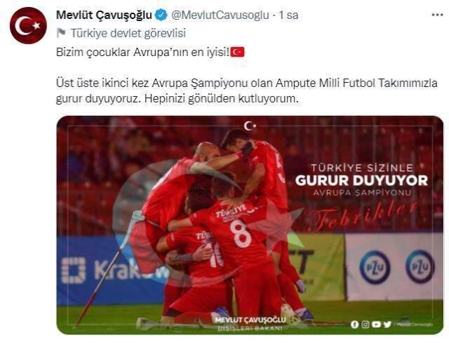 Avrupa şampiyonu Ampute Futbol Milli Takımı'na siyasilerden tebrik mesajı yağıyor