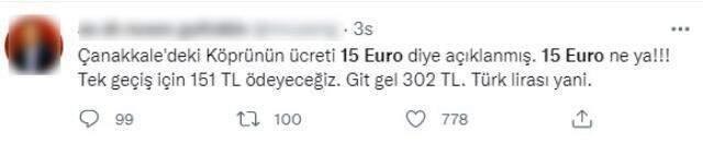 Çanakkale Köprüsü'nün geçiş fiyatının 15 euro olarak açıklanması toplumsal medyayı karıştırdı