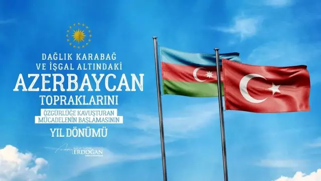 Cumhurbaşkanı Erdoğan, Karabağ'ı ve işgal altındaki Azerbaycan topraklarını özgürlüğüne kavuşturan çabanın yıl dönümü münasebetiyle Aliyev'e...