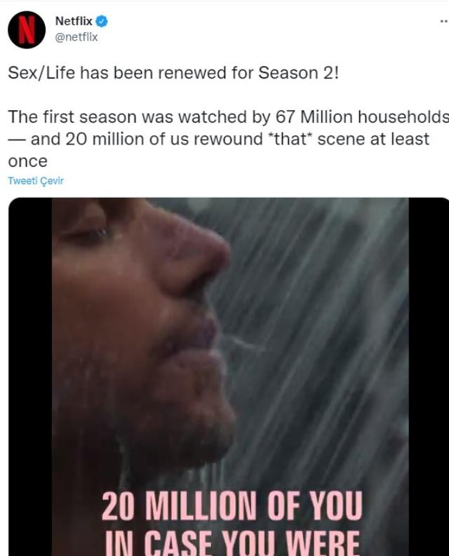 Netflix'te yayınlanan Sex/Life dizisindeki iki erkeğin duş aldığı sahne 20 milyon sefer tekrar izlendi