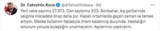 Son Dakika: Türkiye'de 2 Ekim günü koronavirüs nedeniyle 203 kişi vefat etti, 27 bin 973 yeni olay tespit edildi