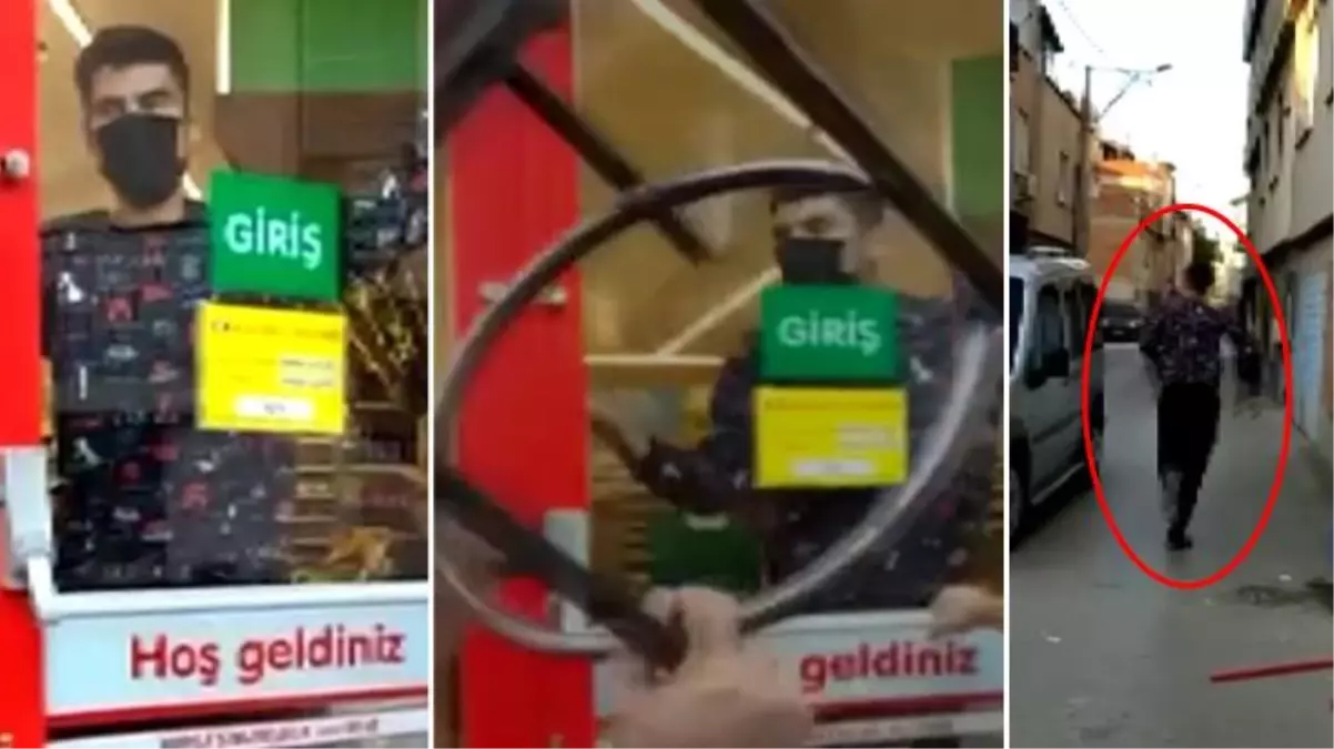 Kasiyer tarafından markete kilitlenen hırsız, kapıda tabureyle bekleyen vatandaşlara rağmen kaçmayı başardı