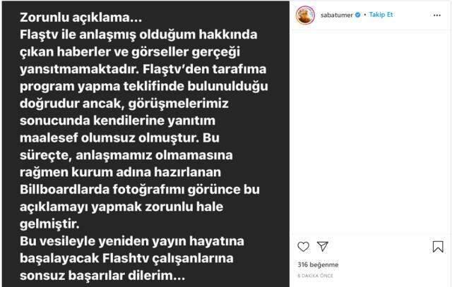 Flash TV'ye yayın devri evvel Saba Tümer'den soğuk duş: Tekliflerine evet demedim