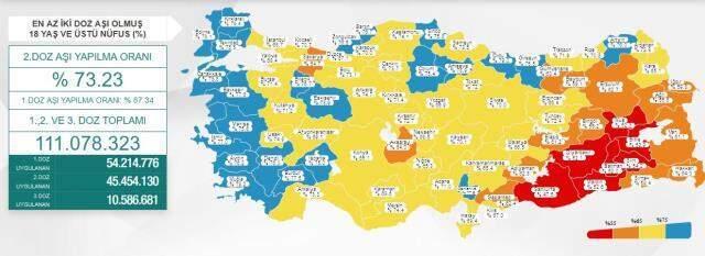 İki doz aşılamada mavi kategoriye geçen il sayısı 23'e yükseldi