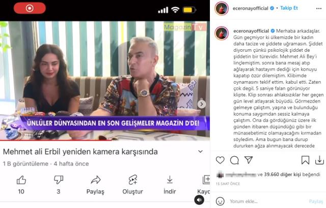 Müzikçi Ece Ronay, Mehmet Ali Erbil'in kendisine attığı bildirileri ifşa etti