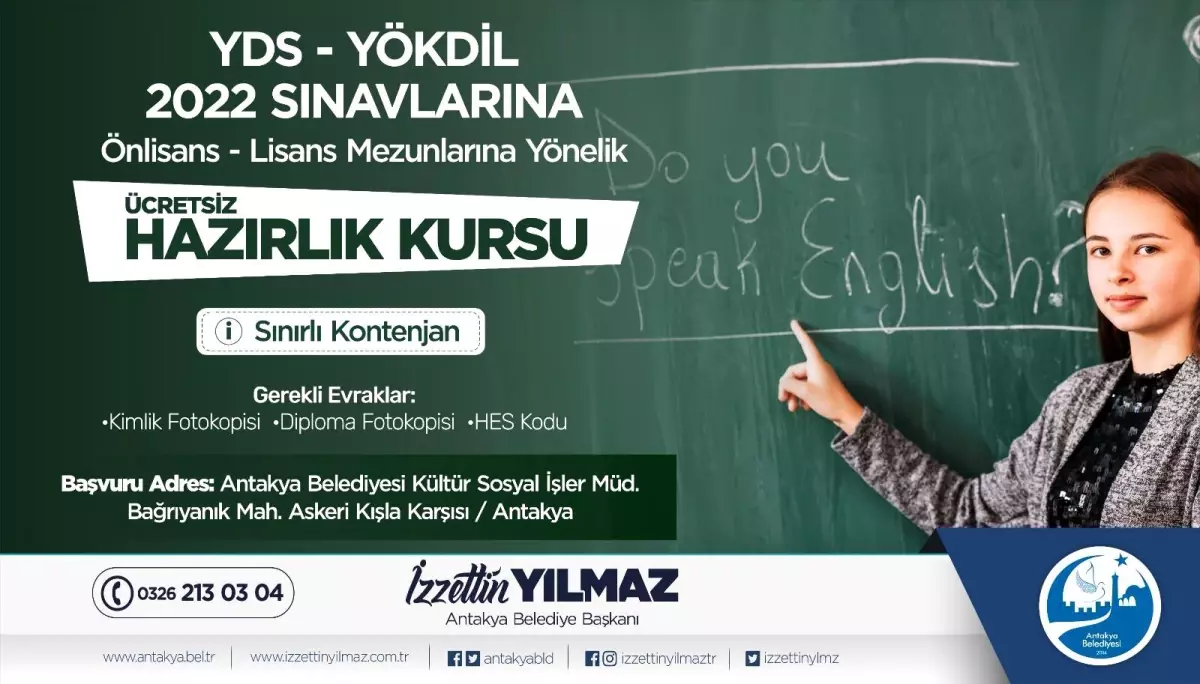 ANTAKYA BELEDİYESİNDEN ÜCRETSİZ YDS - YÖKDİL HAZIRLIK KURSU