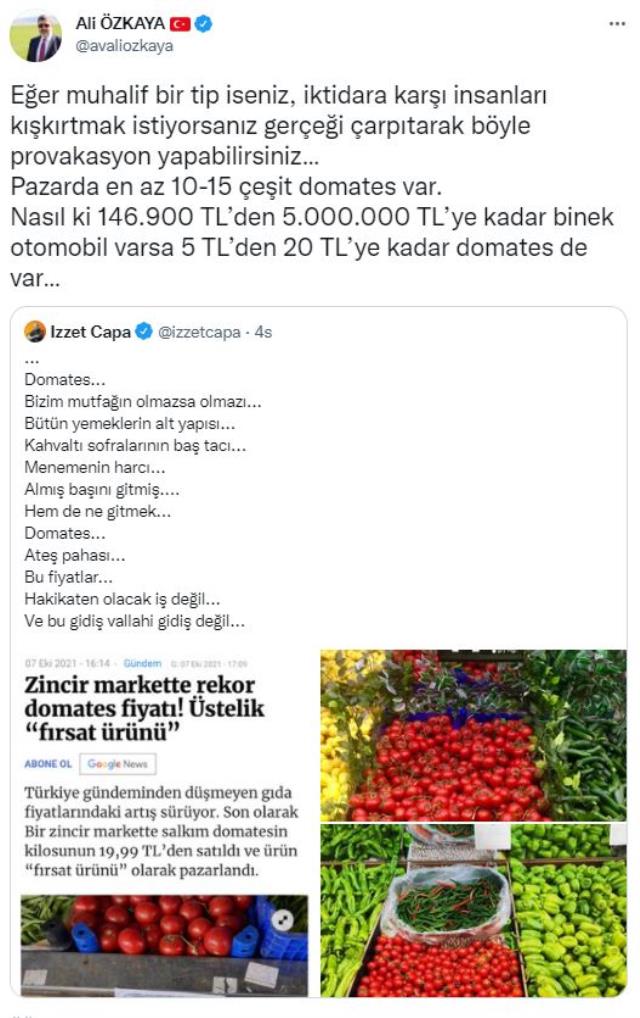 AK Partili milletvekili, 1 kilo domatesin 22.95 TL'ye satılmasını normal karşıladı