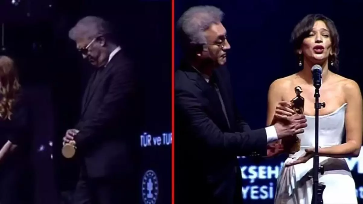 Altın Portakal'da Nihal Yalçın'ın konuşması sırasında Tamer Karadağlı'nın tavırları geceye damga vurdu