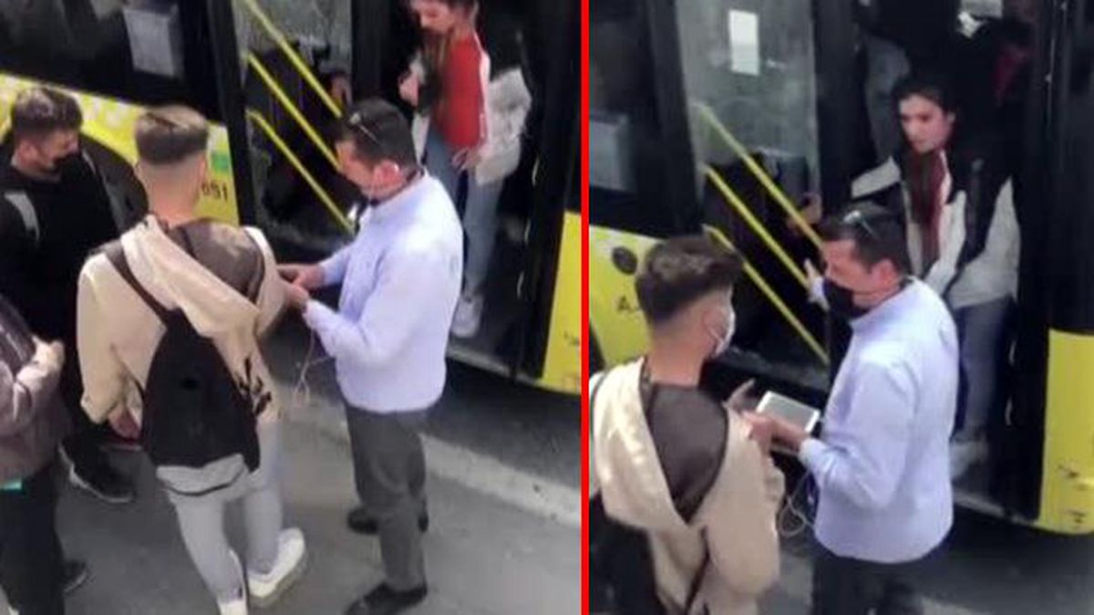 Otobüs kapısına çantası sıkışan genç sinirlenip camı kırdı