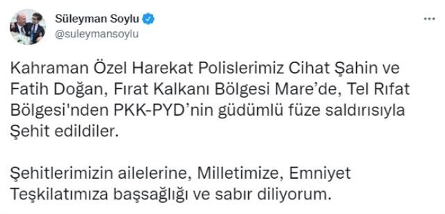 Son Dakika: Fırat Kalkanı Harekat Bölgesi'nden acı haber! PKK'nın füzeli saldırısında 2 Özel Harekat Polisi şehit oldu