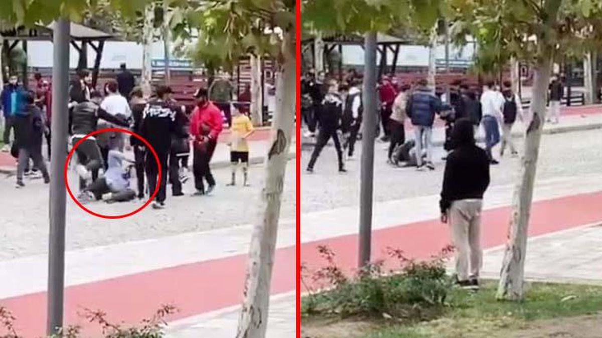 Yere düşürdükleri gence acımadan vurdular! Uçan tekmeli kavga kamerada