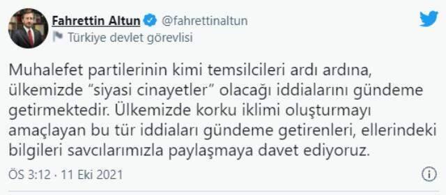 Fahrettin Altun'dan muhalefetin "Siyasi cinayet" argümanına cevap: Ellerindeki bilgileri savcılarla paylaşmalılar