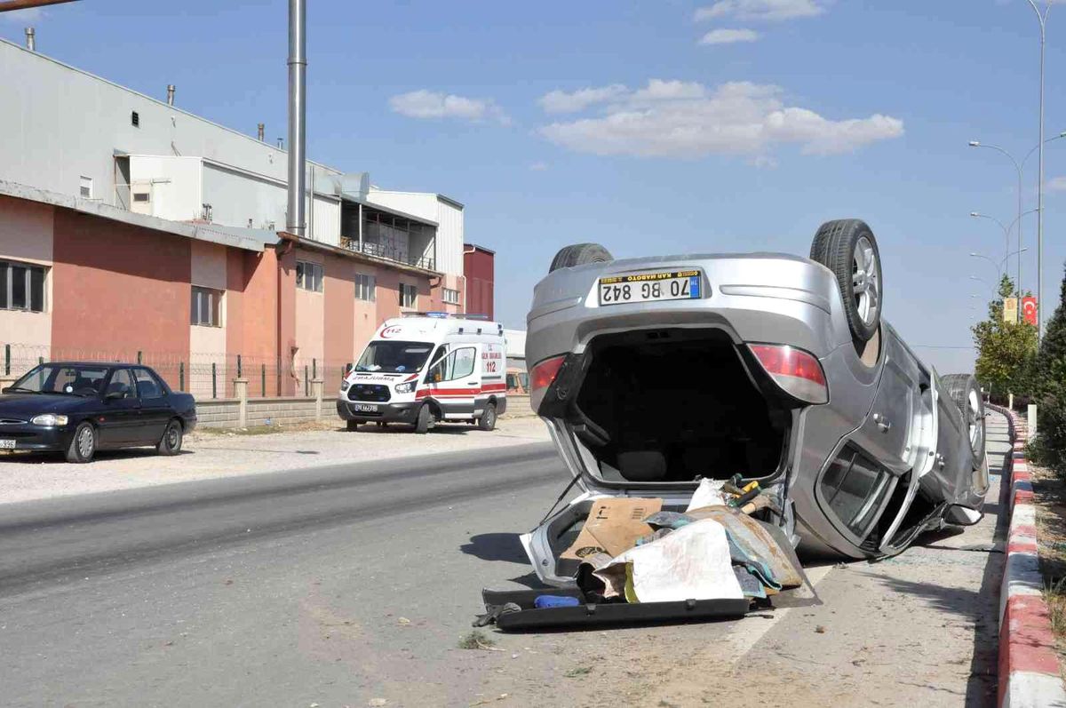 Takla atan otomobilin sürücüsü ölümden döndü