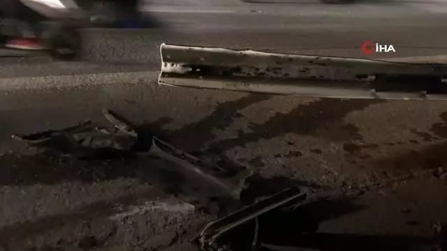 Kartal'da otomobil bariyerlere ok gibi saplandı