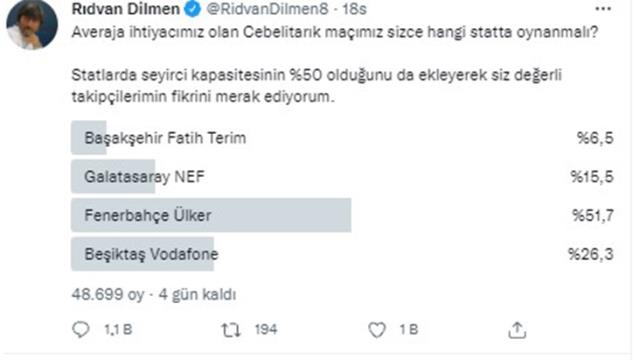 TFF'ye "Maçın yeri değişsin" davetinde bulunan Rıdvan Dilmen, anket başlattı: Siz seçin