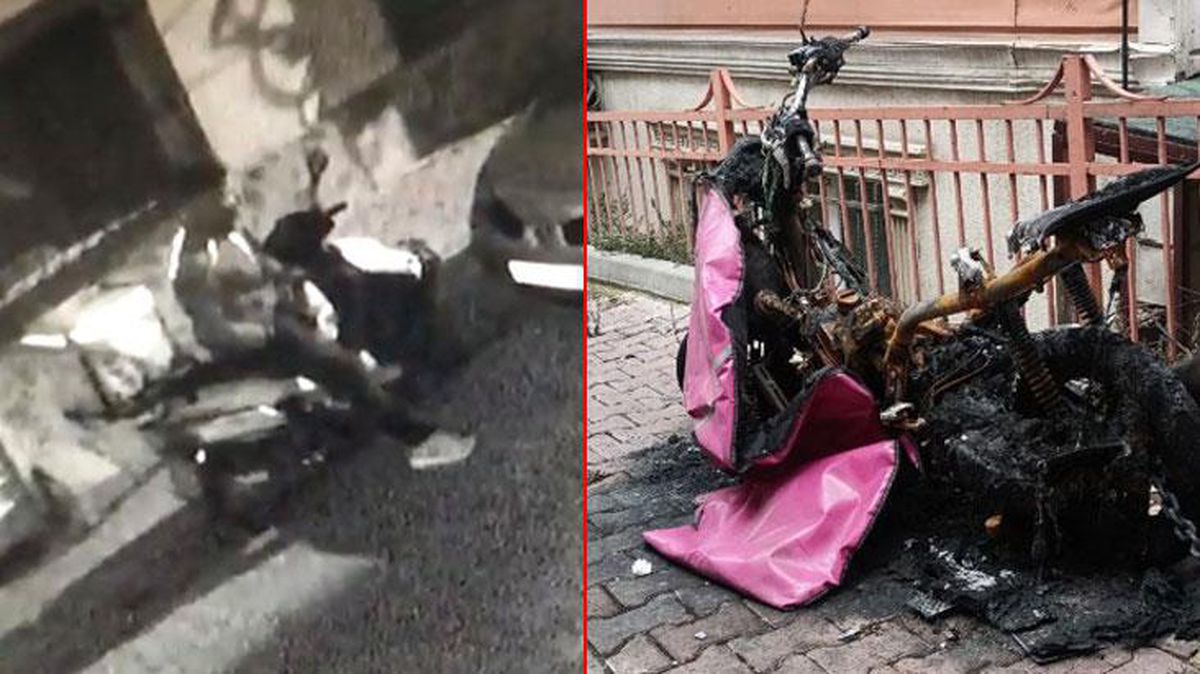 Eski nişanlısını önce tehdit etti, sonra benzin döküp motosikletini böyle yaktı