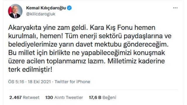 Akaryakıt zamları sonrasında Kılıçdaroğlu'ndan 'acil' çağrı: Toplanmamız lazım