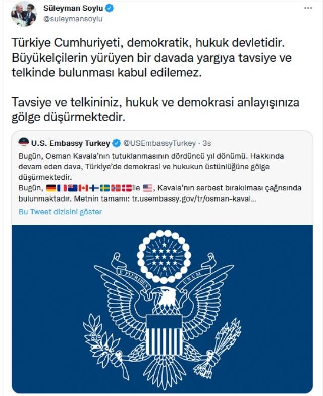 10 ülkenin Osman Kavala davetine Bakan Soylu'dan sert reaksiyon: Kabul edilemez