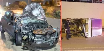 İstanbul'un göbeğinde korkutan kaza! Otomobil savruldu, kamyonet devrildi