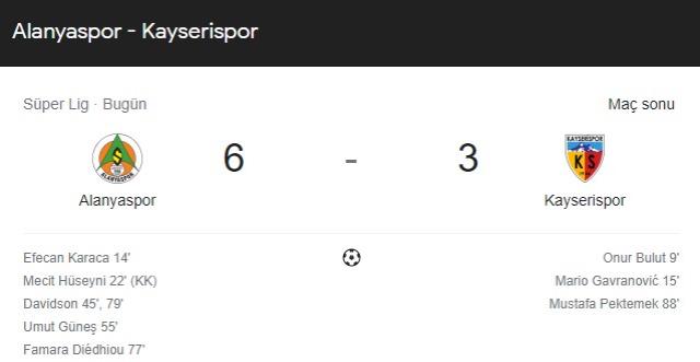 Alanyaspor-Kayserispor maçında goller yağmur oldu yağdı! Ağlar tam 9 defa sarsıldı