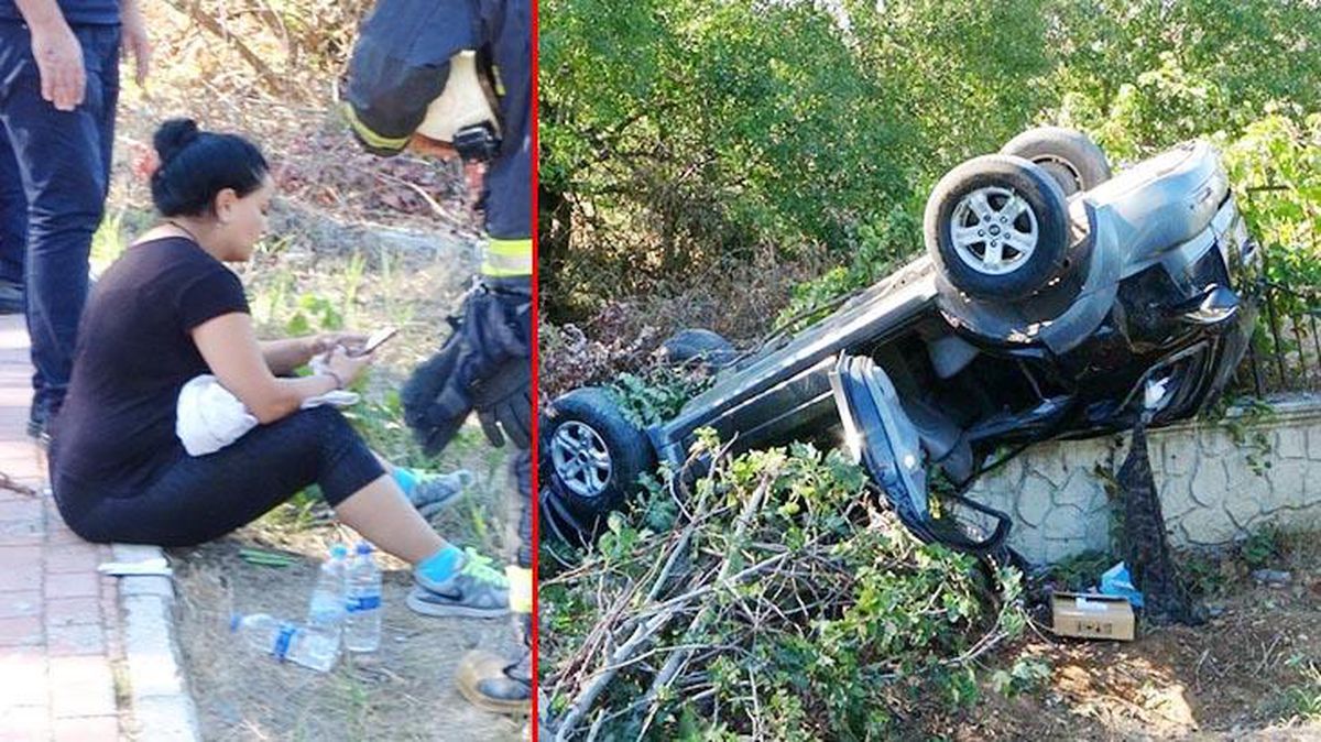 Takla atarak hurdaya dönen araçtan, burnu bile kanamadan çıktı