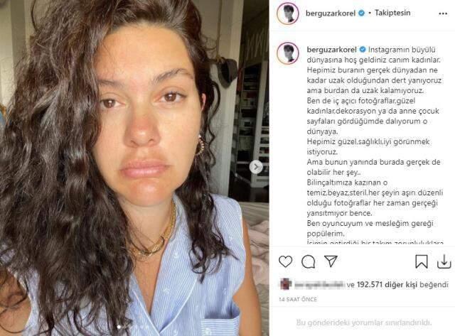 Bergüzar Korel, her gün çektiği makyajsız pozlarını paylaşarak kadınlara seslendi